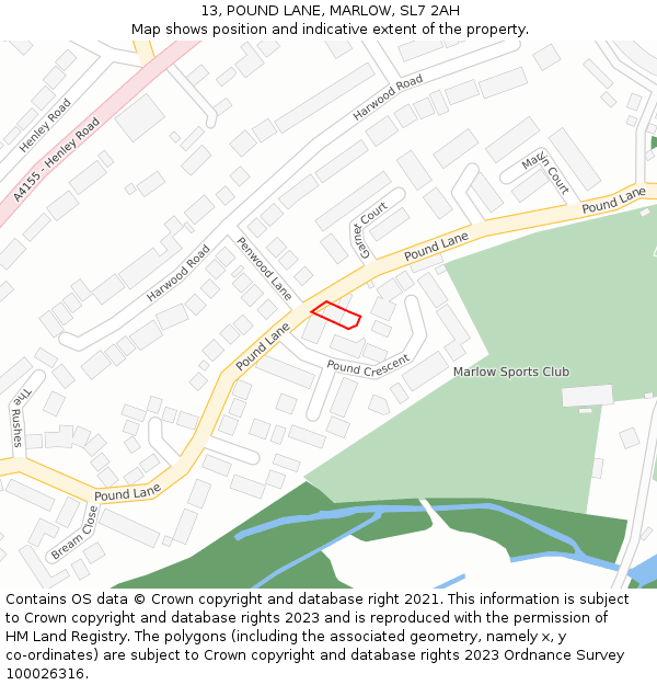 13, POUND LANE, MARLOW, SL7 2AH: Location map and indicative extent of plot