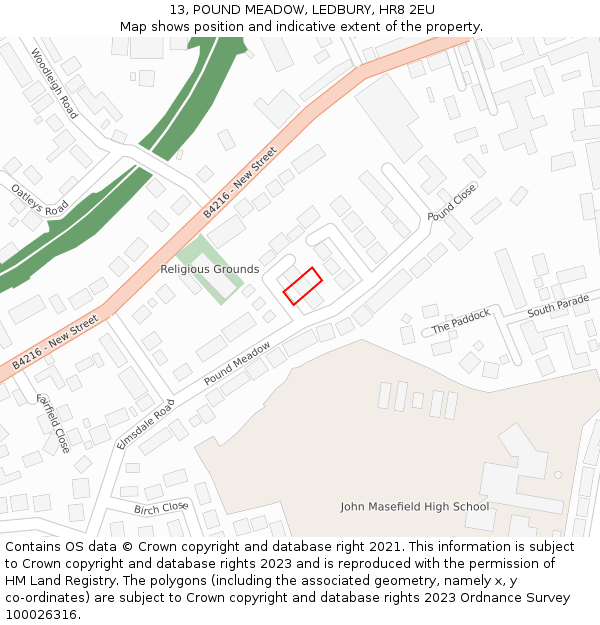 13, POUND MEADOW, LEDBURY, HR8 2EU: Location map and indicative extent of plot