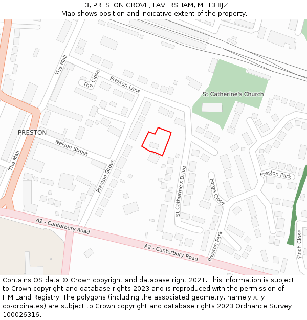13, PRESTON GROVE, FAVERSHAM, ME13 8JZ: Location map and indicative extent of plot