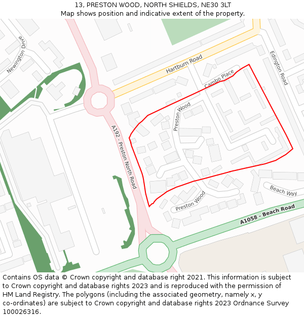 13, PRESTON WOOD, NORTH SHIELDS, NE30 3LT: Location map and indicative extent of plot
