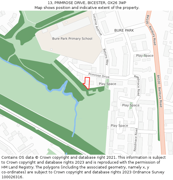 13, PRIMROSE DRIVE, BICESTER, OX26 3WP: Location map and indicative extent of plot