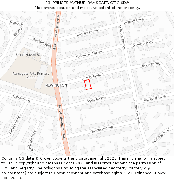 13, PRINCES AVENUE, RAMSGATE, CT12 6DW: Location map and indicative extent of plot