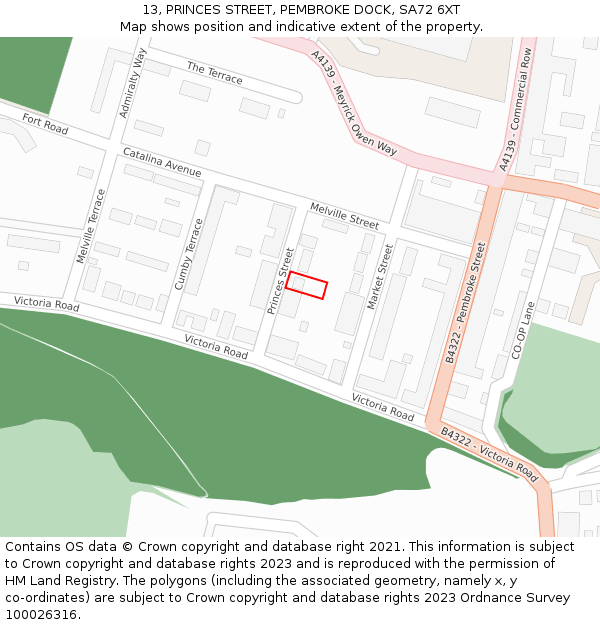 13, PRINCES STREET, PEMBROKE DOCK, SA72 6XT: Location map and indicative extent of plot