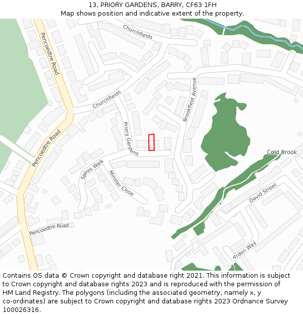 13, PRIORY GARDENS, BARRY, CF63 1FH: Location map and indicative extent of plot