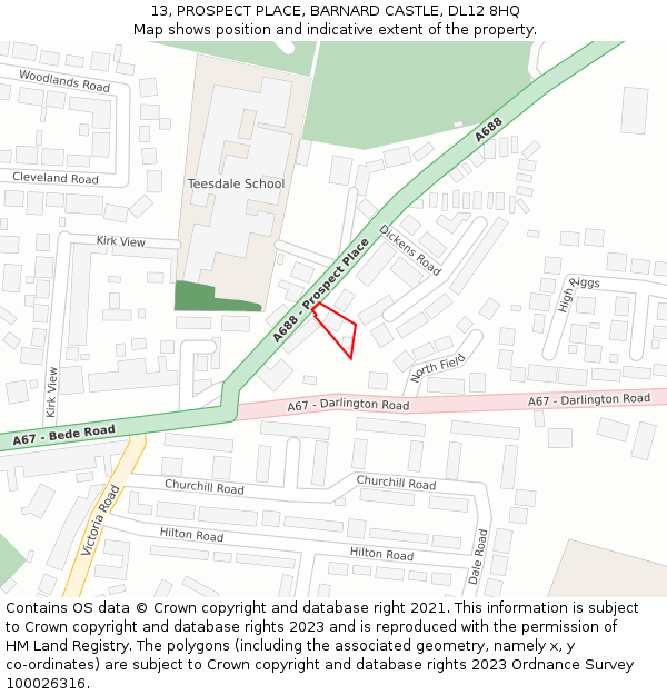 13, PROSPECT PLACE, BARNARD CASTLE, DL12 8HQ: Location map and indicative extent of plot