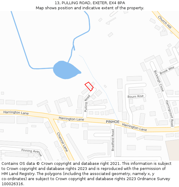 13, PULLING ROAD, EXETER, EX4 8PA: Location map and indicative extent of plot