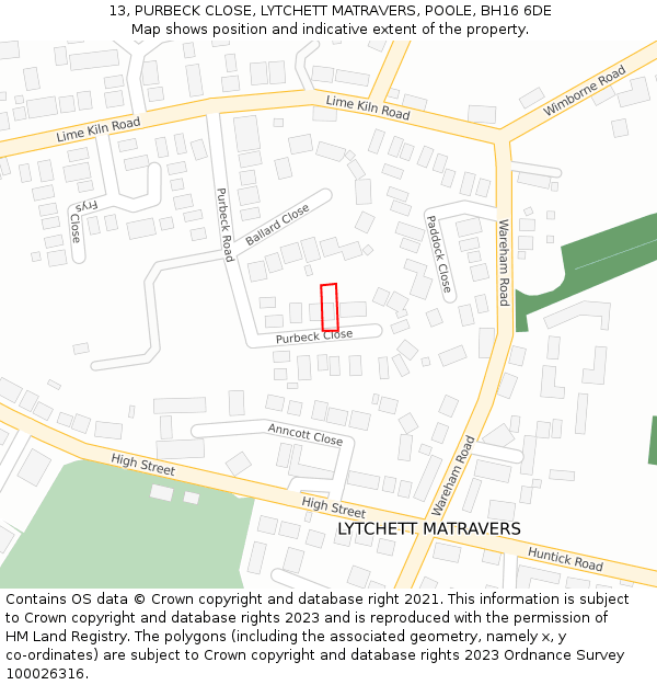 13, PURBECK CLOSE, LYTCHETT MATRAVERS, POOLE, BH16 6DE: Location map and indicative extent of plot