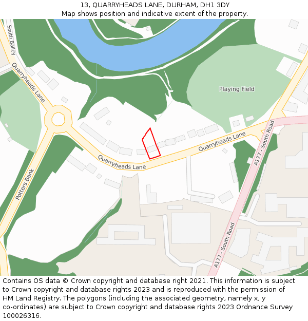 13, QUARRYHEADS LANE, DURHAM, DH1 3DY: Location map and indicative extent of plot