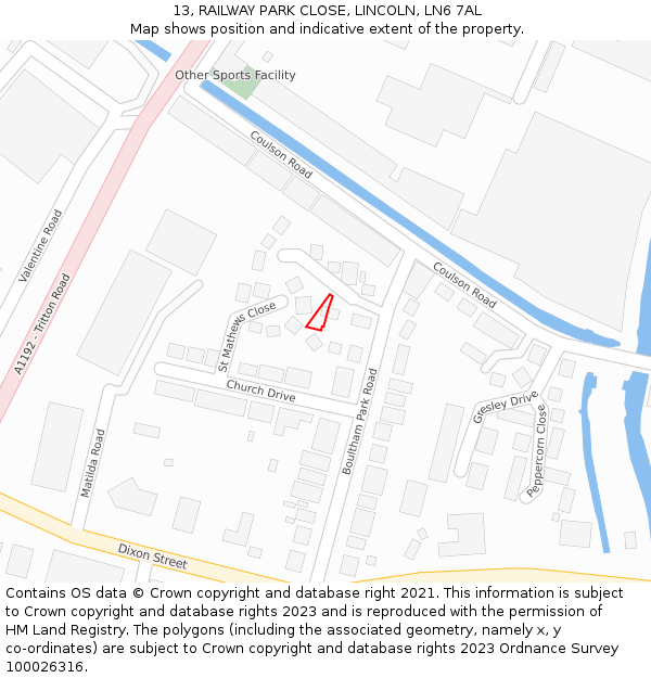 13, RAILWAY PARK CLOSE, LINCOLN, LN6 7AL: Location map and indicative extent of plot