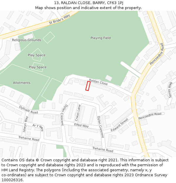 13, RALDAN CLOSE, BARRY, CF63 1PJ: Location map and indicative extent of plot