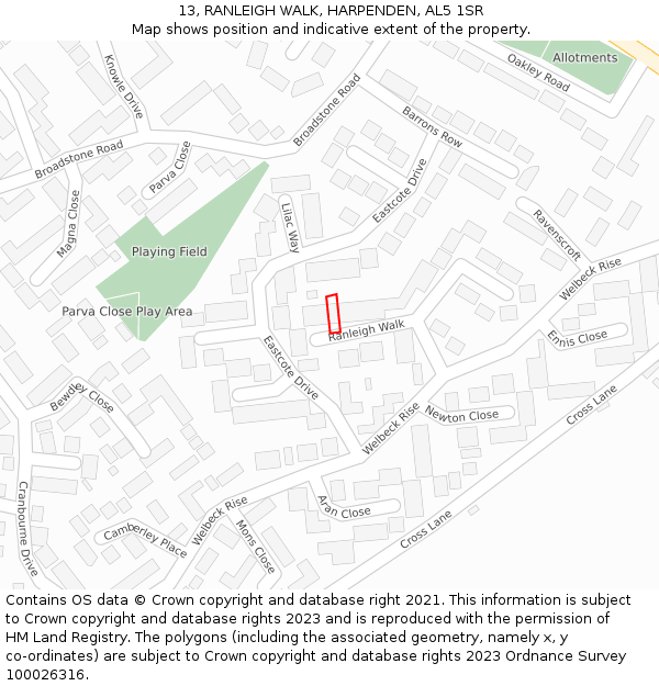 13, RANLEIGH WALK, HARPENDEN, AL5 1SR: Location map and indicative extent of plot