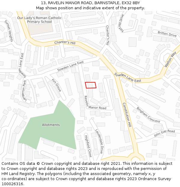 13, RAVELIN MANOR ROAD, BARNSTAPLE, EX32 8BY: Location map and indicative extent of plot