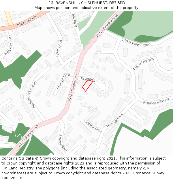 13, RAVENSHILL, CHISLEHURST, BR7 5PD: Location map and indicative extent of plot