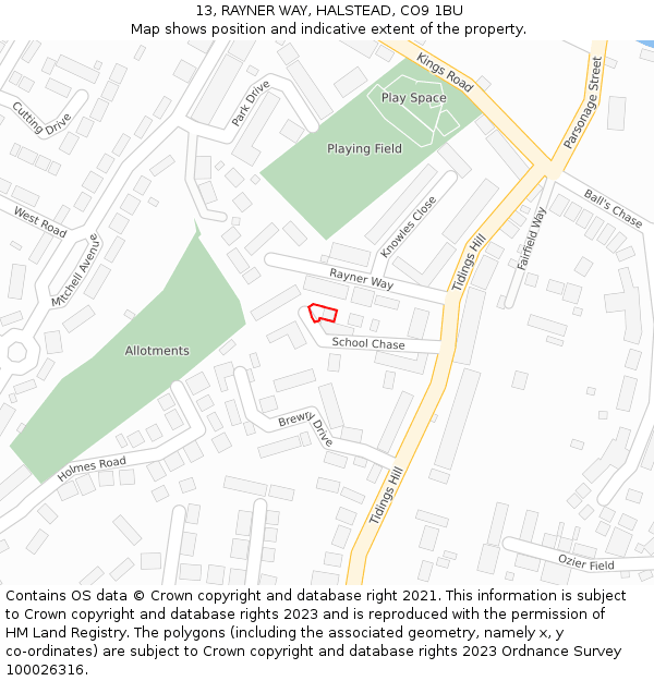 13, RAYNER WAY, HALSTEAD, CO9 1BU: Location map and indicative extent of plot