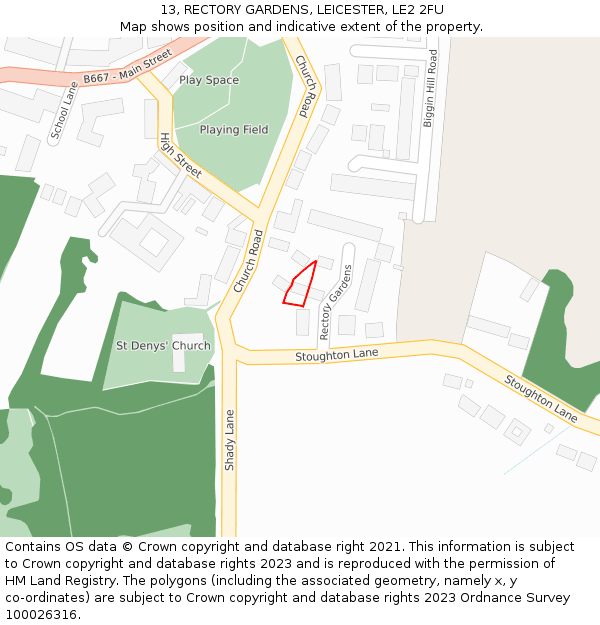 13, RECTORY GARDENS, LEICESTER, LE2 2FU: Location map and indicative extent of plot