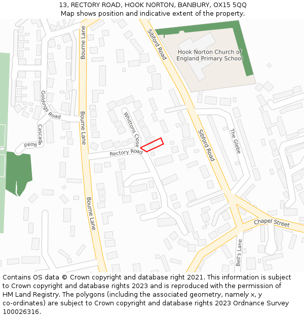 13, RECTORY ROAD, HOOK NORTON, BANBURY, OX15 5QQ: Location map and indicative extent of plot