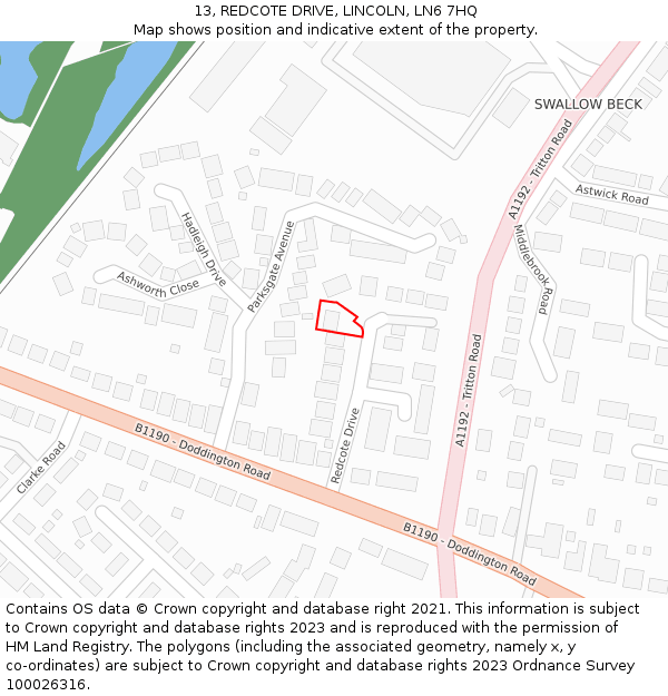 13, REDCOTE DRIVE, LINCOLN, LN6 7HQ: Location map and indicative extent of plot