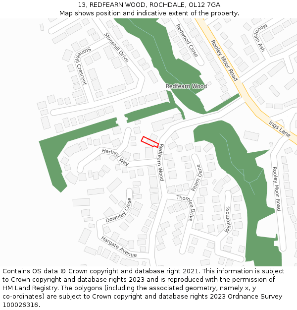 13, REDFEARN WOOD, ROCHDALE, OL12 7GA: Location map and indicative extent of plot