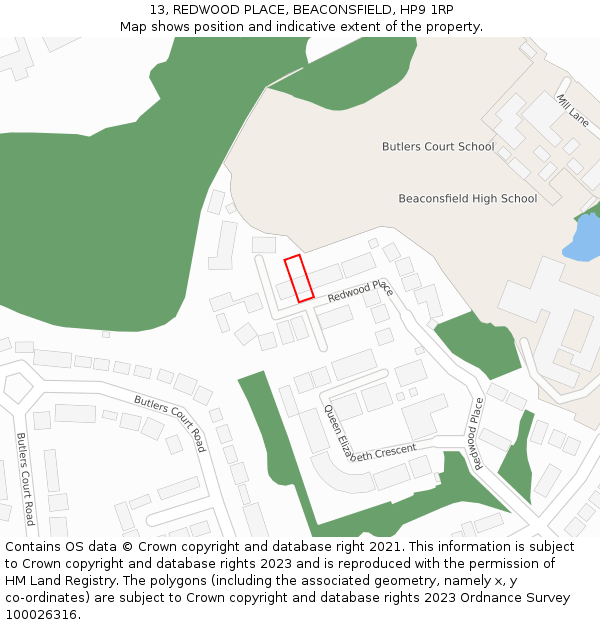 13, REDWOOD PLACE, BEACONSFIELD, HP9 1RP: Location map and indicative extent of plot