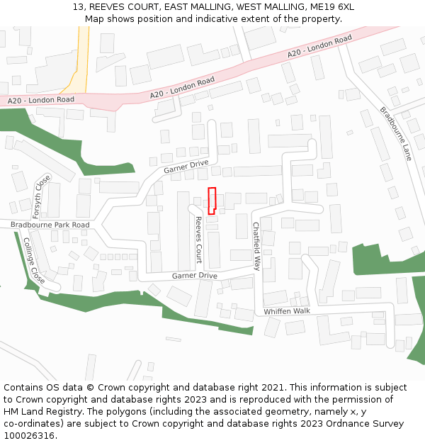 13, REEVES COURT, EAST MALLING, WEST MALLING, ME19 6XL: Location map and indicative extent of plot