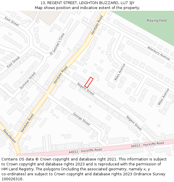 13, REGENT STREET, LEIGHTON BUZZARD, LU7 3JY: Location map and indicative extent of plot