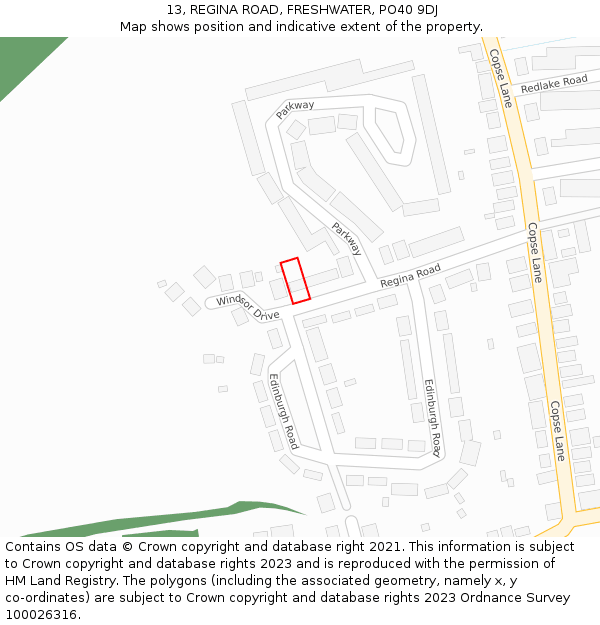 13, REGINA ROAD, FRESHWATER, PO40 9DJ: Location map and indicative extent of plot