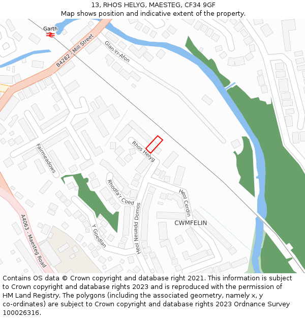 13, RHOS HELYG, MAESTEG, CF34 9GF: Location map and indicative extent of plot