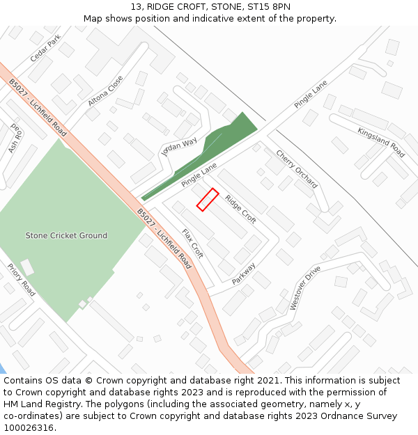 13, RIDGE CROFT, STONE, ST15 8PN: Location map and indicative extent of plot