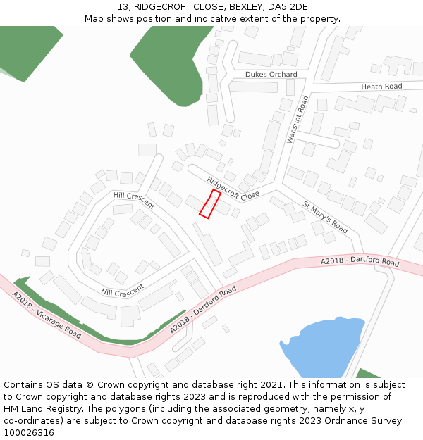 13, RIDGECROFT CLOSE, BEXLEY, DA5 2DE: Location map and indicative extent of plot