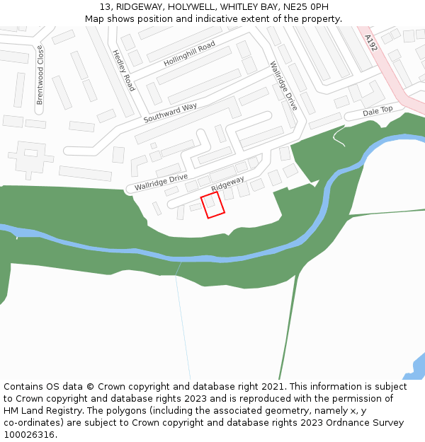 13, RIDGEWAY, HOLYWELL, WHITLEY BAY, NE25 0PH: Location map and indicative extent of plot