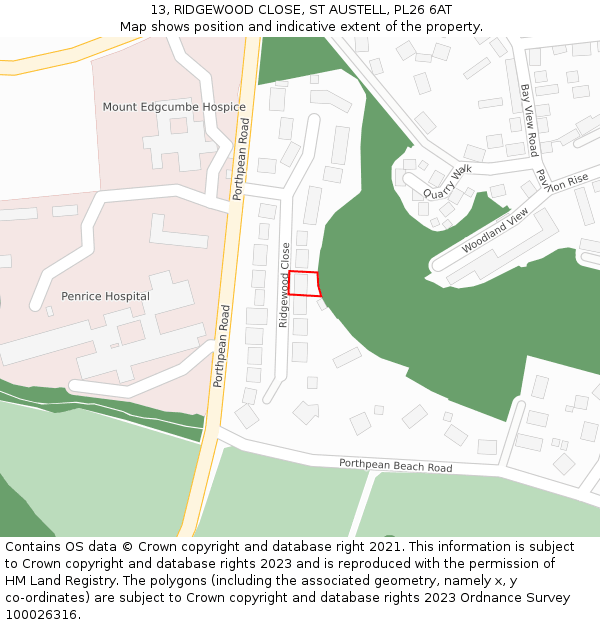 13, RIDGEWOOD CLOSE, ST AUSTELL, PL26 6AT: Location map and indicative extent of plot