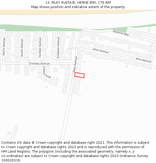 13, RILEY AVENUE, HERNE BAY, CT6 8AT: Location map and indicative extent of plot