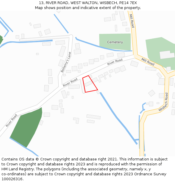 13, RIVER ROAD, WEST WALTON, WISBECH, PE14 7EX: Location map and indicative extent of plot