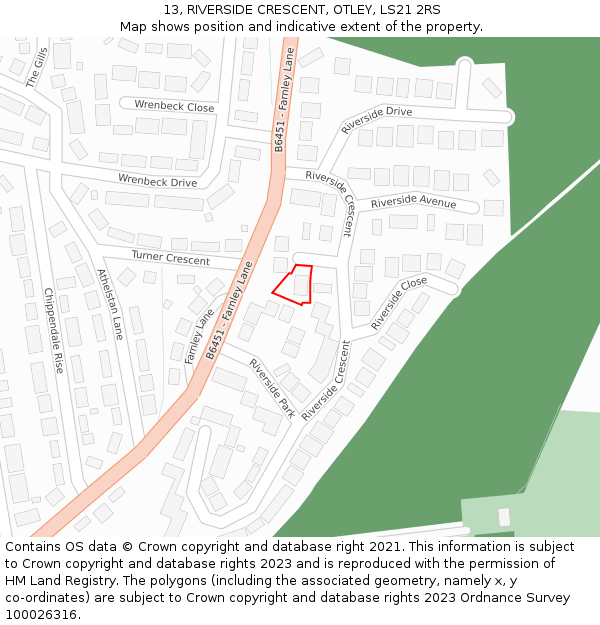 13, RIVERSIDE CRESCENT, OTLEY, LS21 2RS: Location map and indicative extent of plot