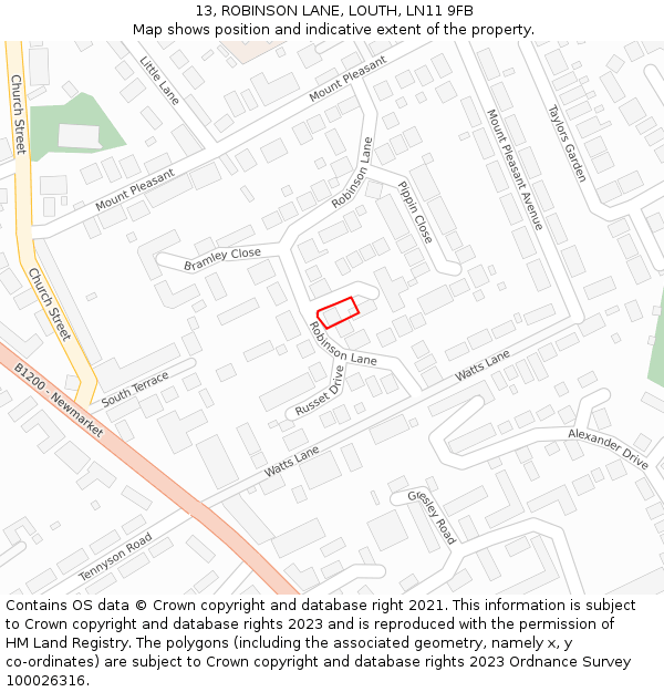 13, ROBINSON LANE, LOUTH, LN11 9FB: Location map and indicative extent of plot