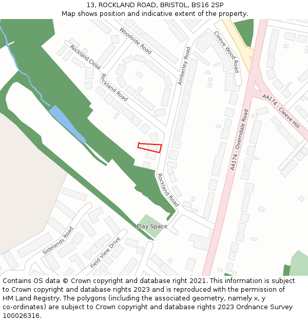 13, ROCKLAND ROAD, BRISTOL, BS16 2SP: Location map and indicative extent of plot