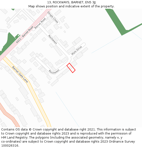 13, ROCKWAYS, BARNET, EN5 3JJ: Location map and indicative extent of plot
