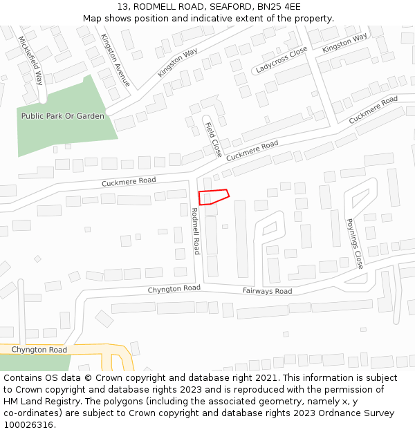 13, RODMELL ROAD, SEAFORD, BN25 4EE: Location map and indicative extent of plot