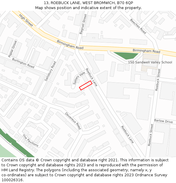 13, ROEBUCK LANE, WEST BROMWICH, B70 6QP: Location map and indicative extent of plot