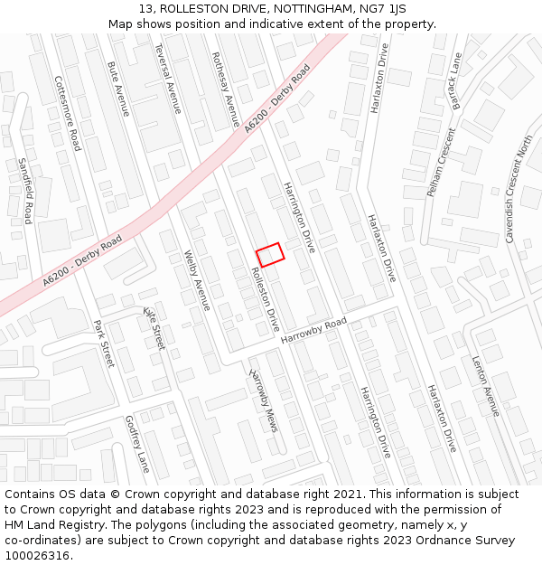 13, ROLLESTON DRIVE, NOTTINGHAM, NG7 1JS: Location map and indicative extent of plot