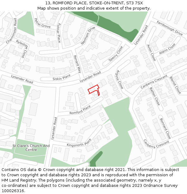 13, ROMFORD PLACE, STOKE-ON-TRENT, ST3 7SX: Location map and indicative extent of plot