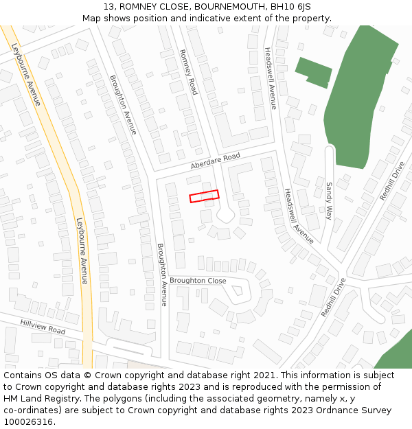 13, ROMNEY CLOSE, BOURNEMOUTH, BH10 6JS: Location map and indicative extent of plot