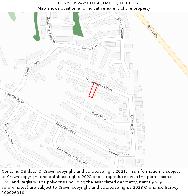 13, RONALDSWAY CLOSE, BACUP, OL13 9PY: Location map and indicative extent of plot