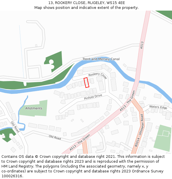 13, ROOKERY CLOSE, RUGELEY, WS15 4EE: Location map and indicative extent of plot