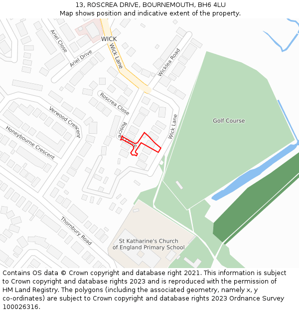 13, ROSCREA DRIVE, BOURNEMOUTH, BH6 4LU: Location map and indicative extent of plot