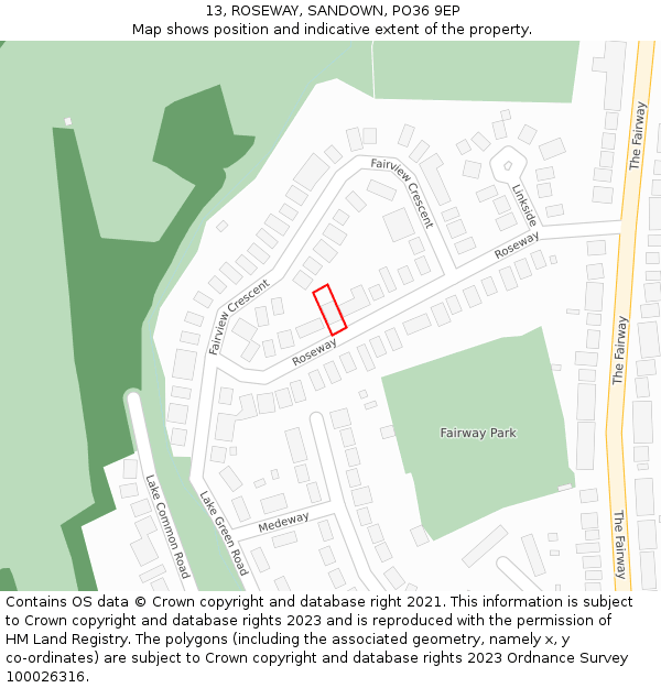 13, ROSEWAY, SANDOWN, PO36 9EP: Location map and indicative extent of plot