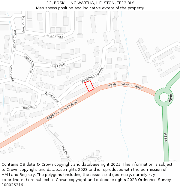 13, ROSKILLING WARTHA, HELSTON, TR13 8LY: Location map and indicative extent of plot