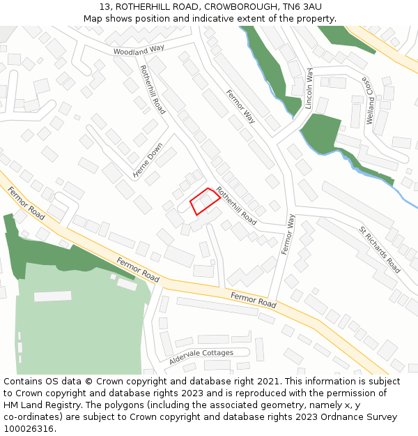 13, ROTHERHILL ROAD, CROWBOROUGH, TN6 3AU: Location map and indicative extent of plot