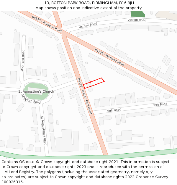 13, ROTTON PARK ROAD, BIRMINGHAM, B16 9JH: Location map and indicative extent of plot