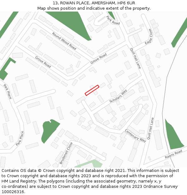 13, ROWAN PLACE, AMERSHAM, HP6 6UR: Location map and indicative extent of plot